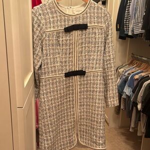 Pomander Place Black and Gold Tweed Dress with Black Bows